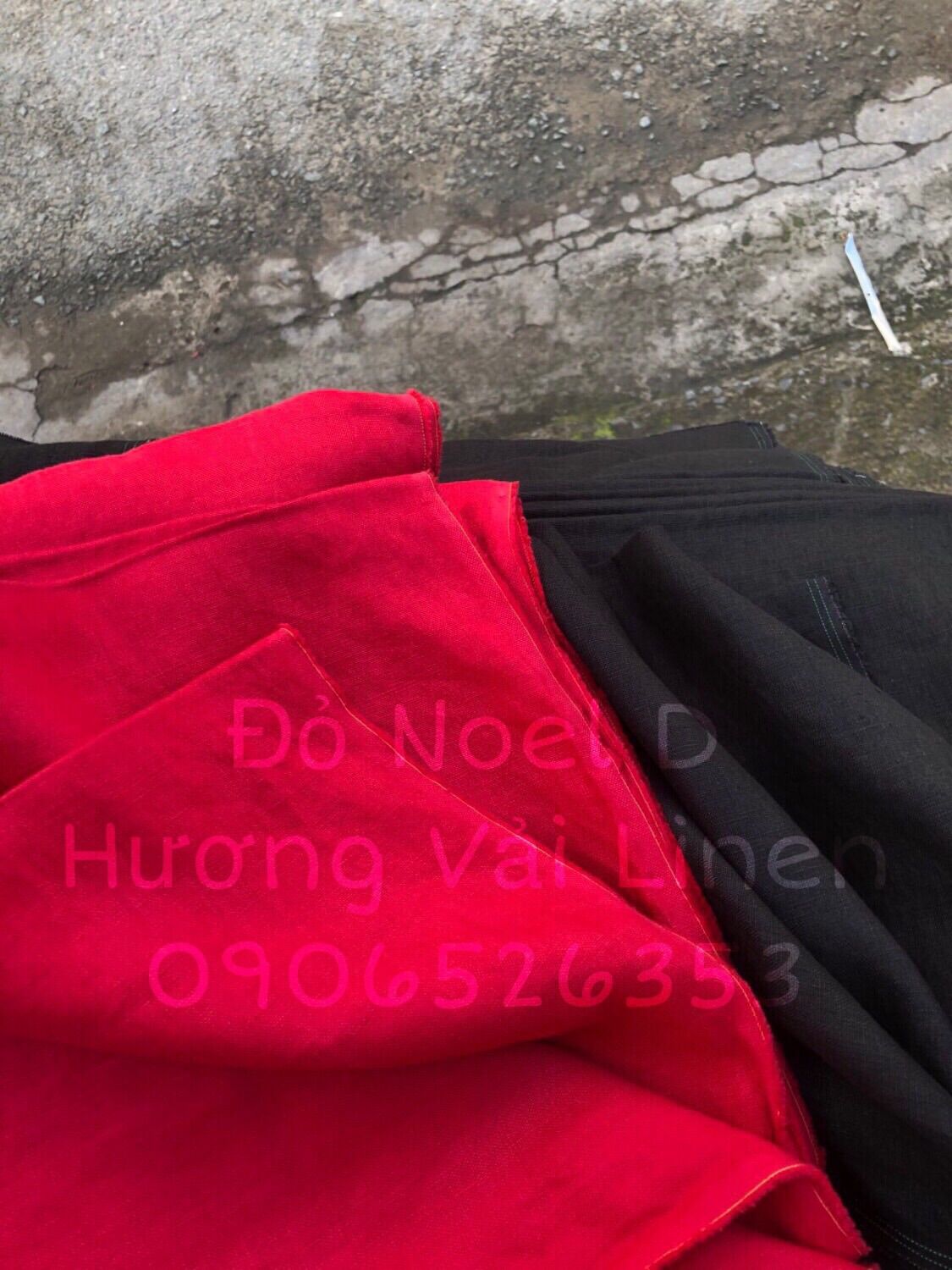 Vải linen tưng dầy màu đỏ noel đã wash cn