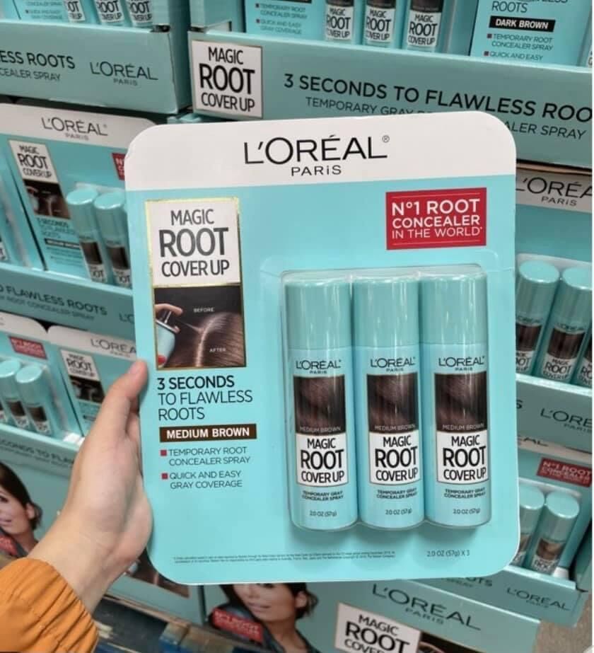 Xịt nhuộm phủ bạc chân tóc tạm thời loreal paris magic root cover up - màu nâu - usa