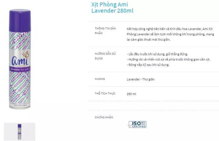 Nước hoa xịt phòng Ami đủ hương 280ml