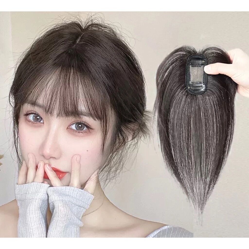 Tóc mái thưa tóc thật 3D phủ đỉnh ,che hói,che bạc có da đầu cho nữ Tóc giả
