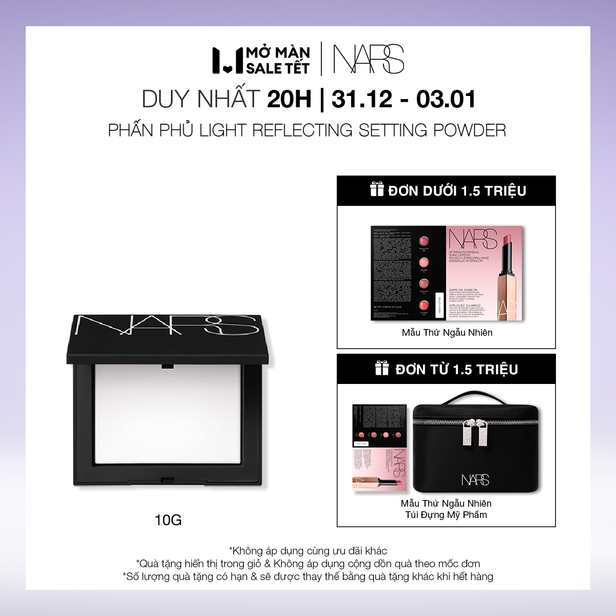   20H 31.12-03.01 | MUA LÀ CÓ QUÀ  Phấn phủ dạng nén NARS Light Reflecting Setting Powder Pressed 10g 