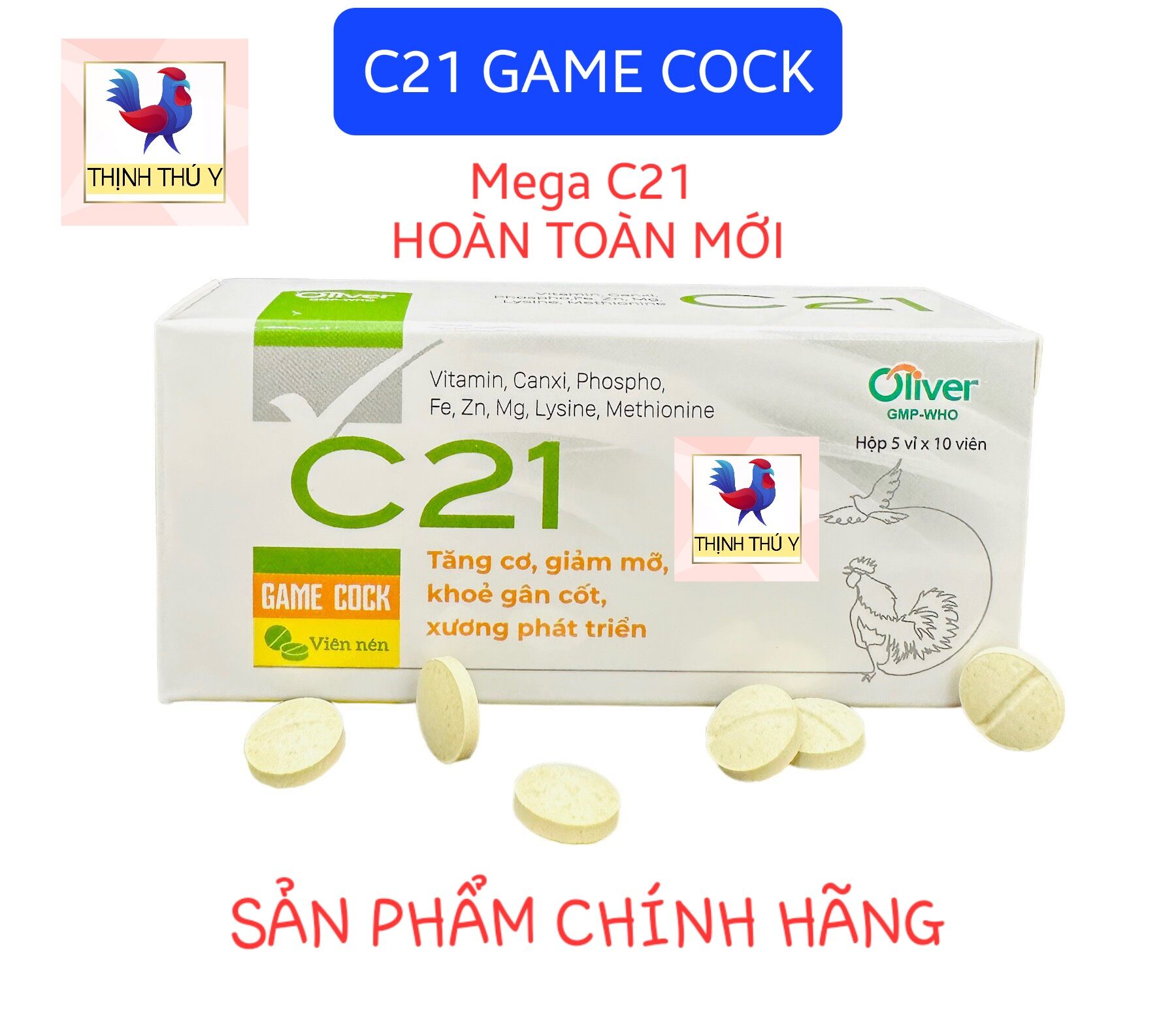 C21 GAME COCK (Vỉ 10 viên) - Mega C21 chính hãng. Tăng cơ, giảm mỡ, khỏe gân cốt, phát triển khung xương, ham tập luyện cho gà đá [HOT 2024]