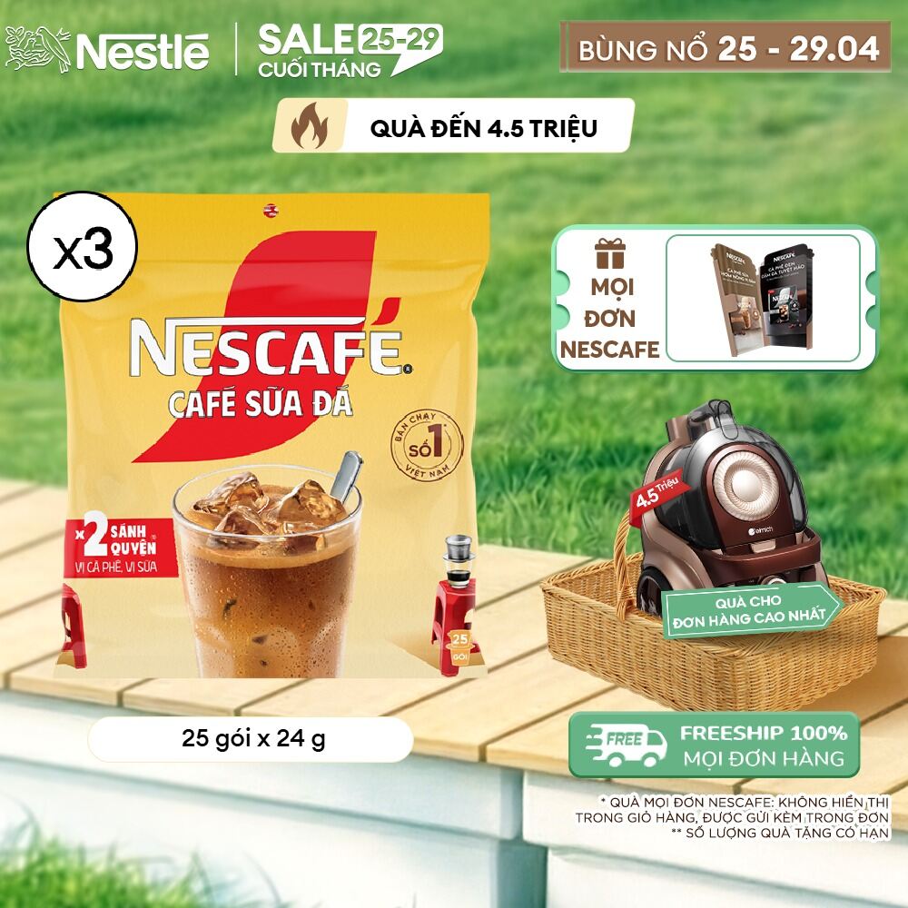 [ƯU ĐÃI THÁNG 4] [FREESHIP HCM] Combo 3 bịch cà phê sữa Nescafé cà phê sữa đá (Bịch 25 gói x 24g)