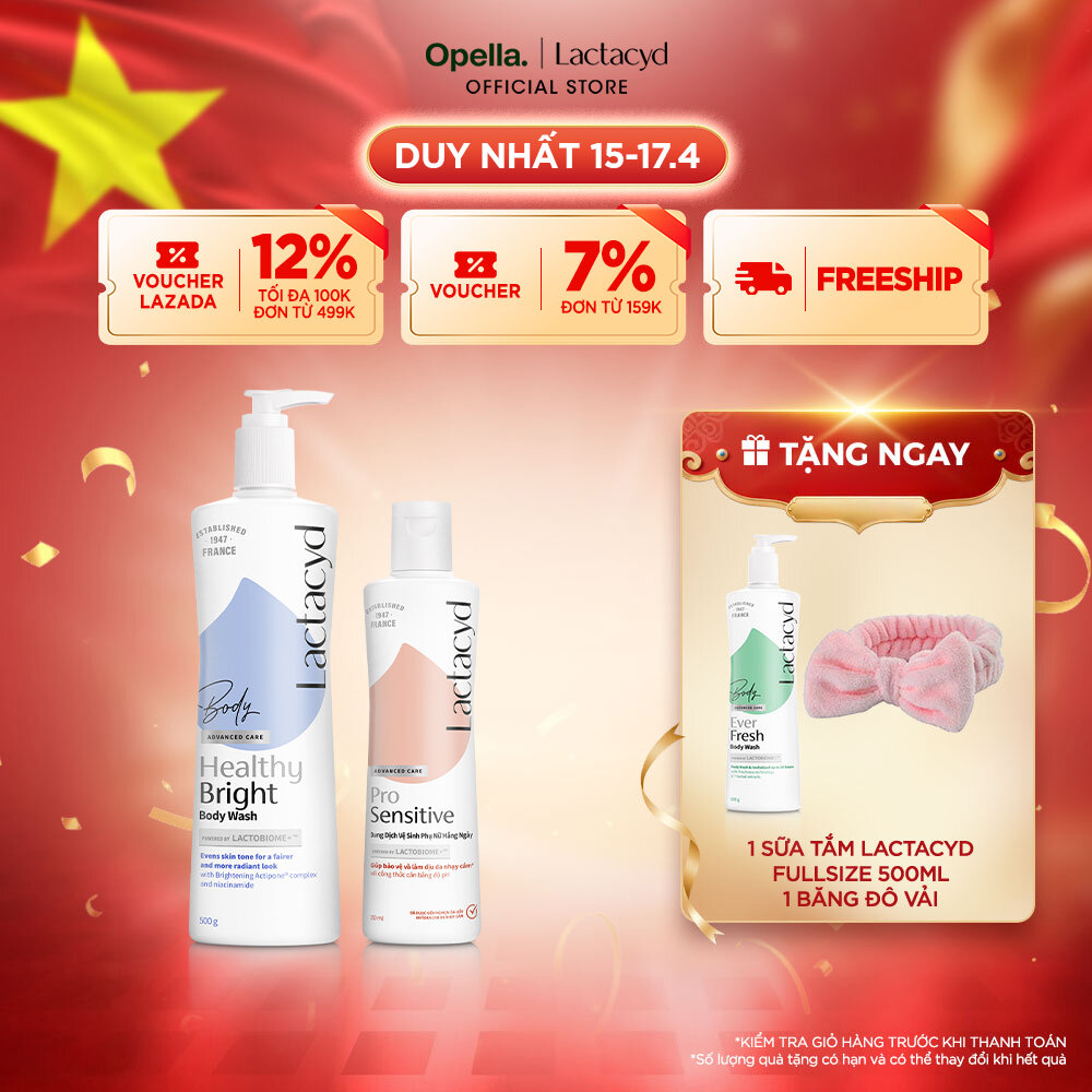 Bộ 1 Sữa tắm Lactacyd Healthy Bright làm đều màu da, mang lại làn da sáng khỏe, rạng rỡ và tự tin + 1 DDVS Phụ nữ Lactacyd Pro Sensitive Cho Da Nhạy Cảm 250ml Women