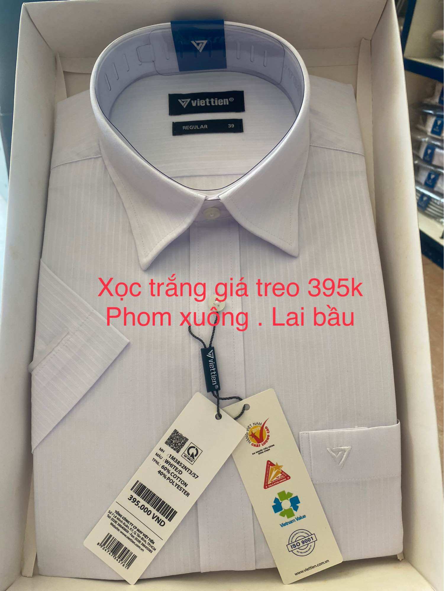 Áo việt tiến ngắn tay lai bầu Phom Regular giá treo 395k