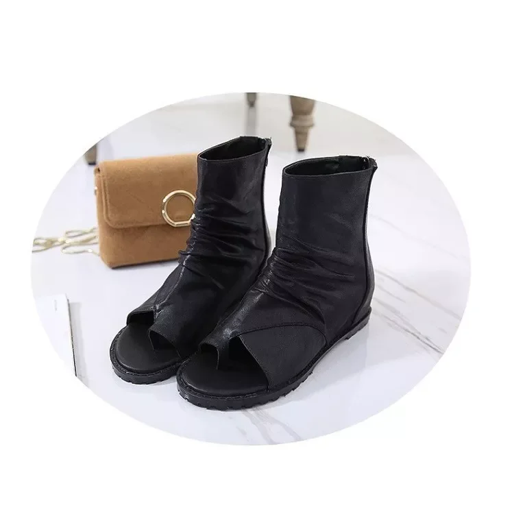 [HCM]Giày boots Nữ Chiến binh xỏ ngón da trơn cổ thấp(B02)