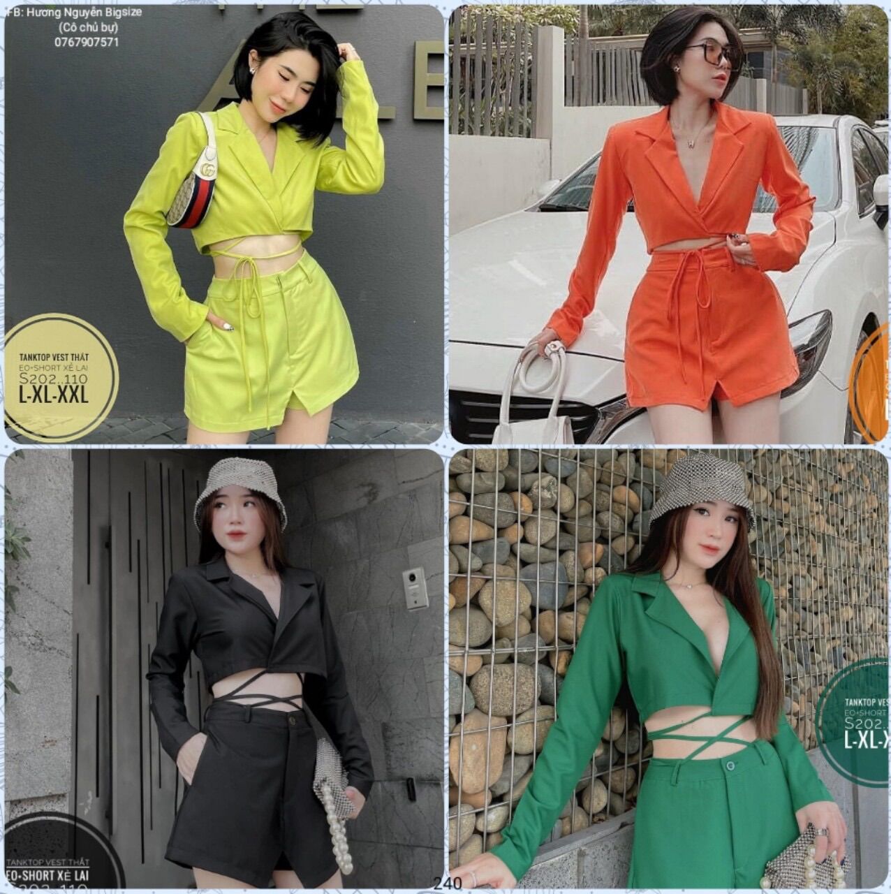 55-90kg bigsize set vest thắt eo + quần short xẻ tà thời trang s202..110