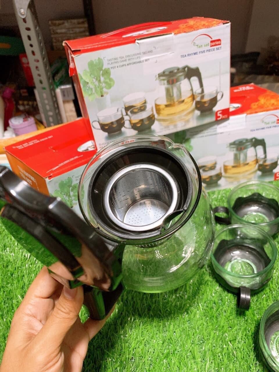 Bộ bình lọc trà thủy tinh kèm 4 ly