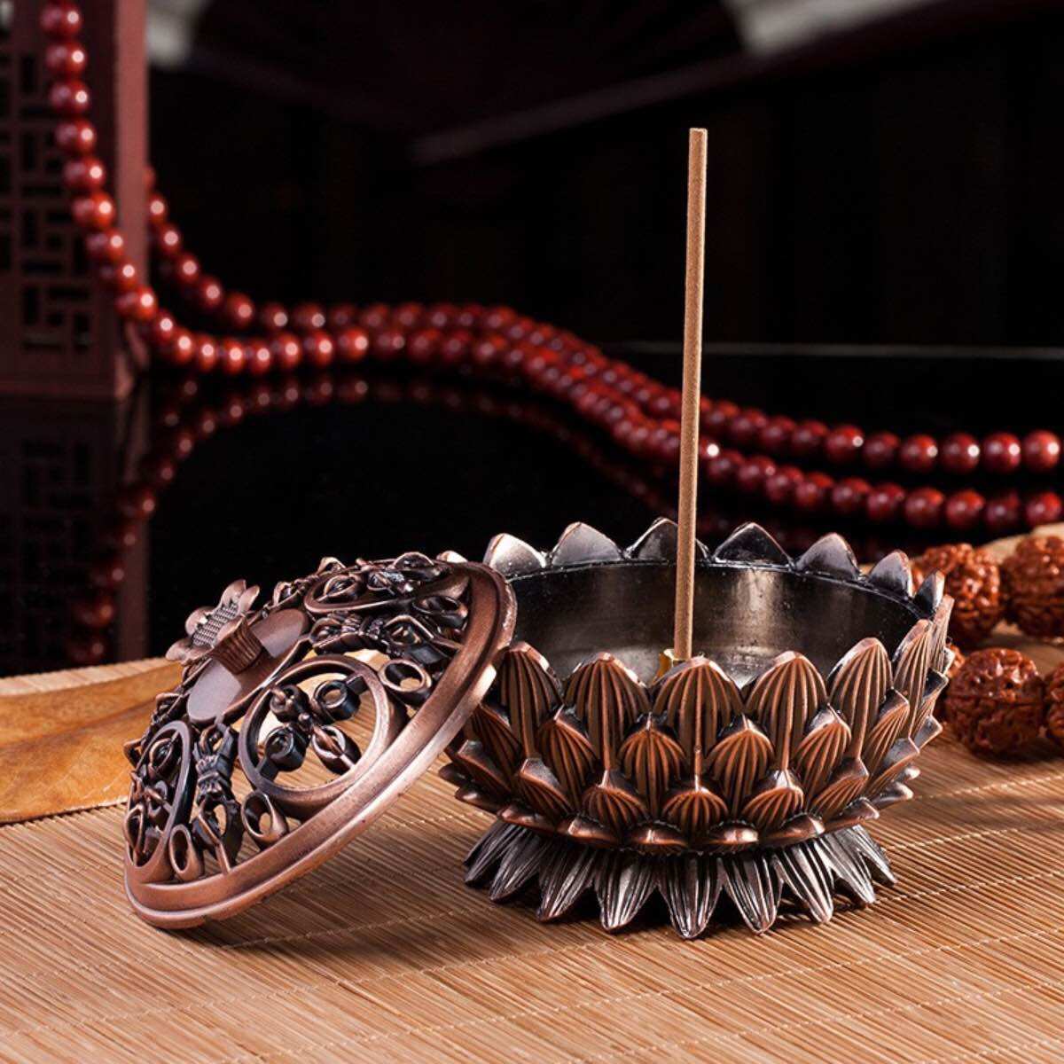 Lư xông trầm bằng đồng kiểu dáng hoa sen cao 5cm