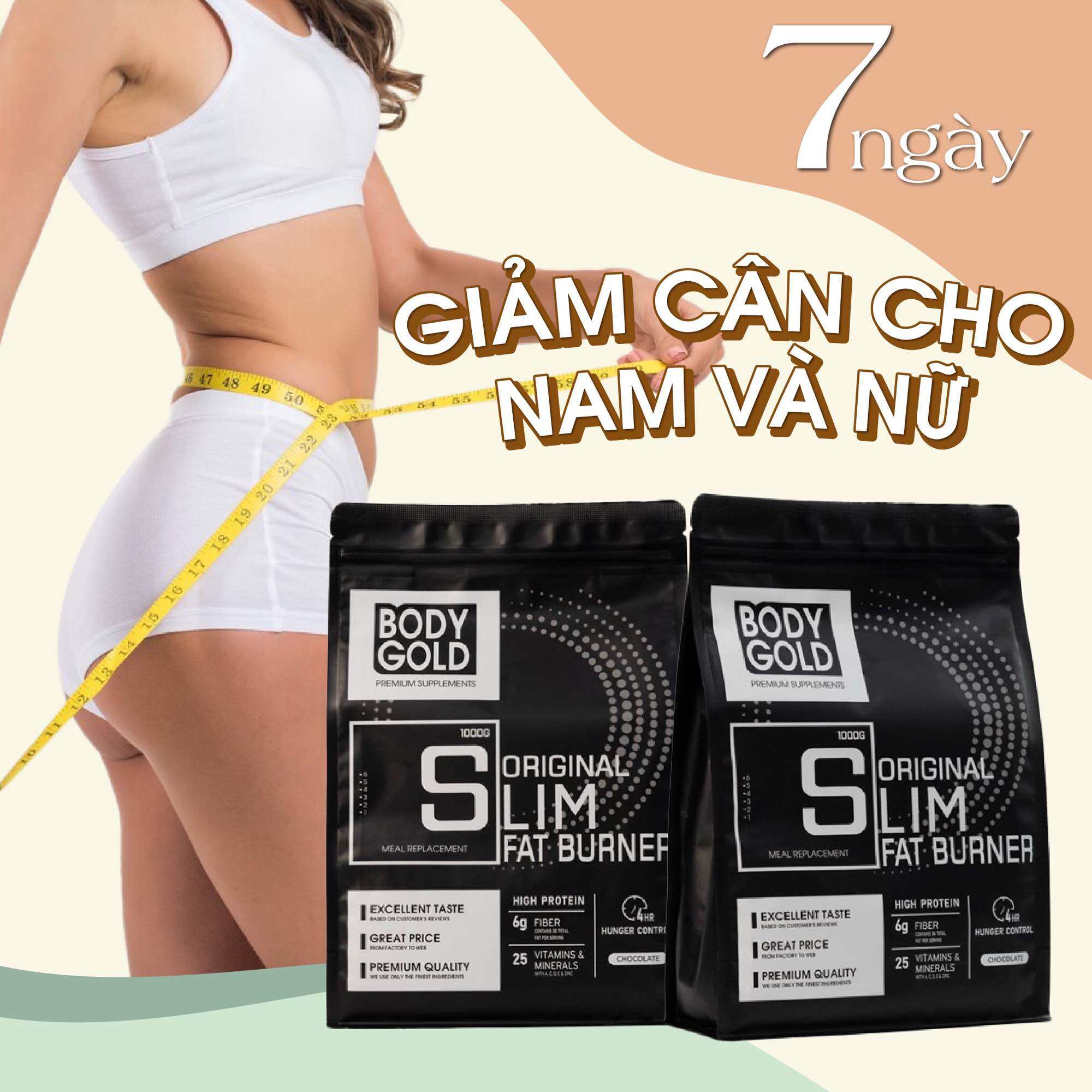 Combo 2 túi Sữa Giảm Cân Đốt Mỡ Original Slim - Fat Burner Body Gold, Giảm Cân 6-8kg Cấp Tốc, An Toàn, Hiệu Quả
