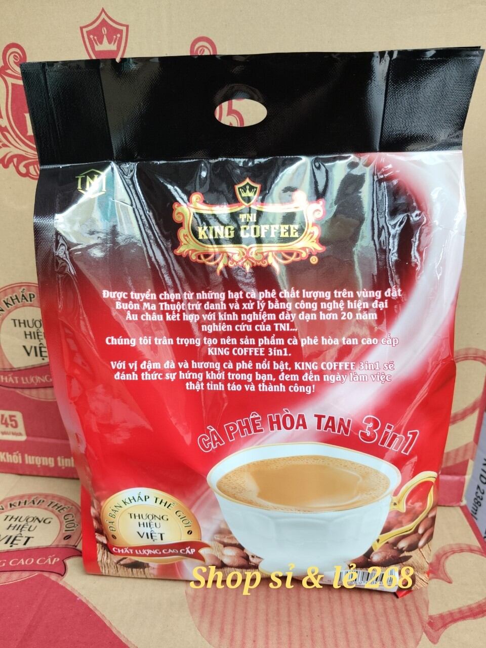 Cà phê sữa hòa tan King Coffee 45 gói × 16gram (720gr). Tặng 1 lon coffee ngẫu nhiên