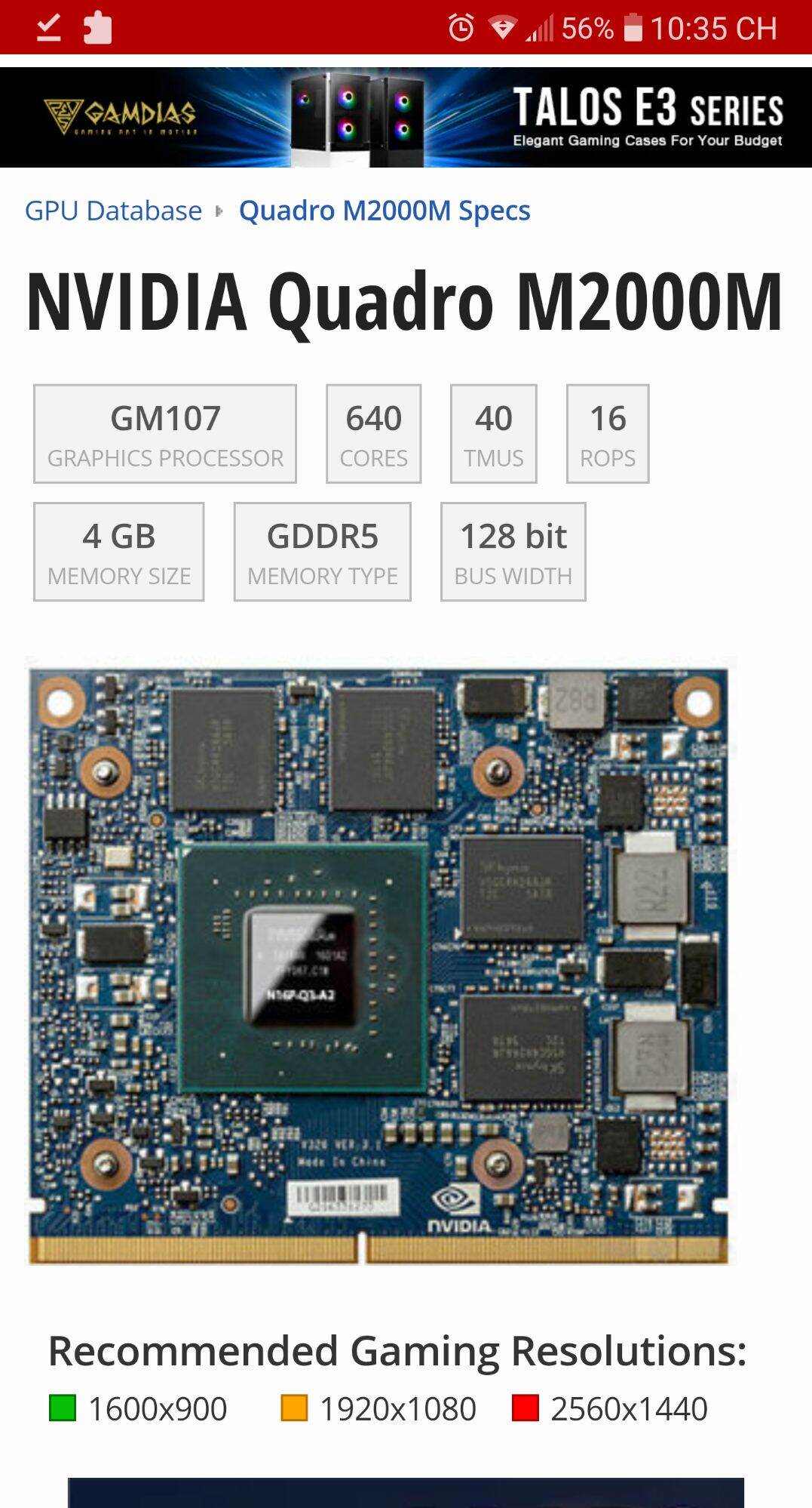 M2000M Quadro VGA MXM Card màn hình