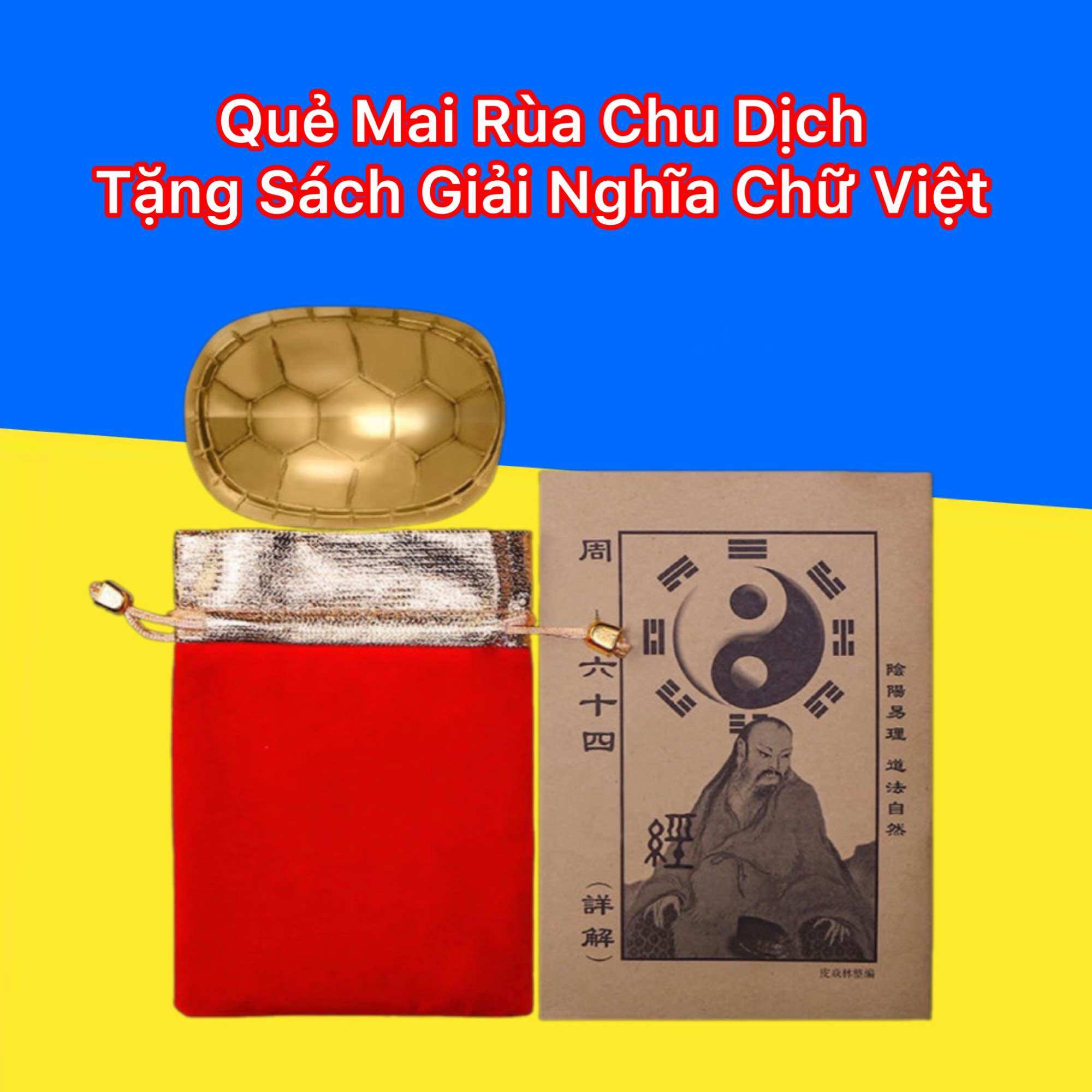 Quẻ Lục Hào Mai Rùa bằng đồng cỡ đại 11cm tặng kèm hướng dẫn