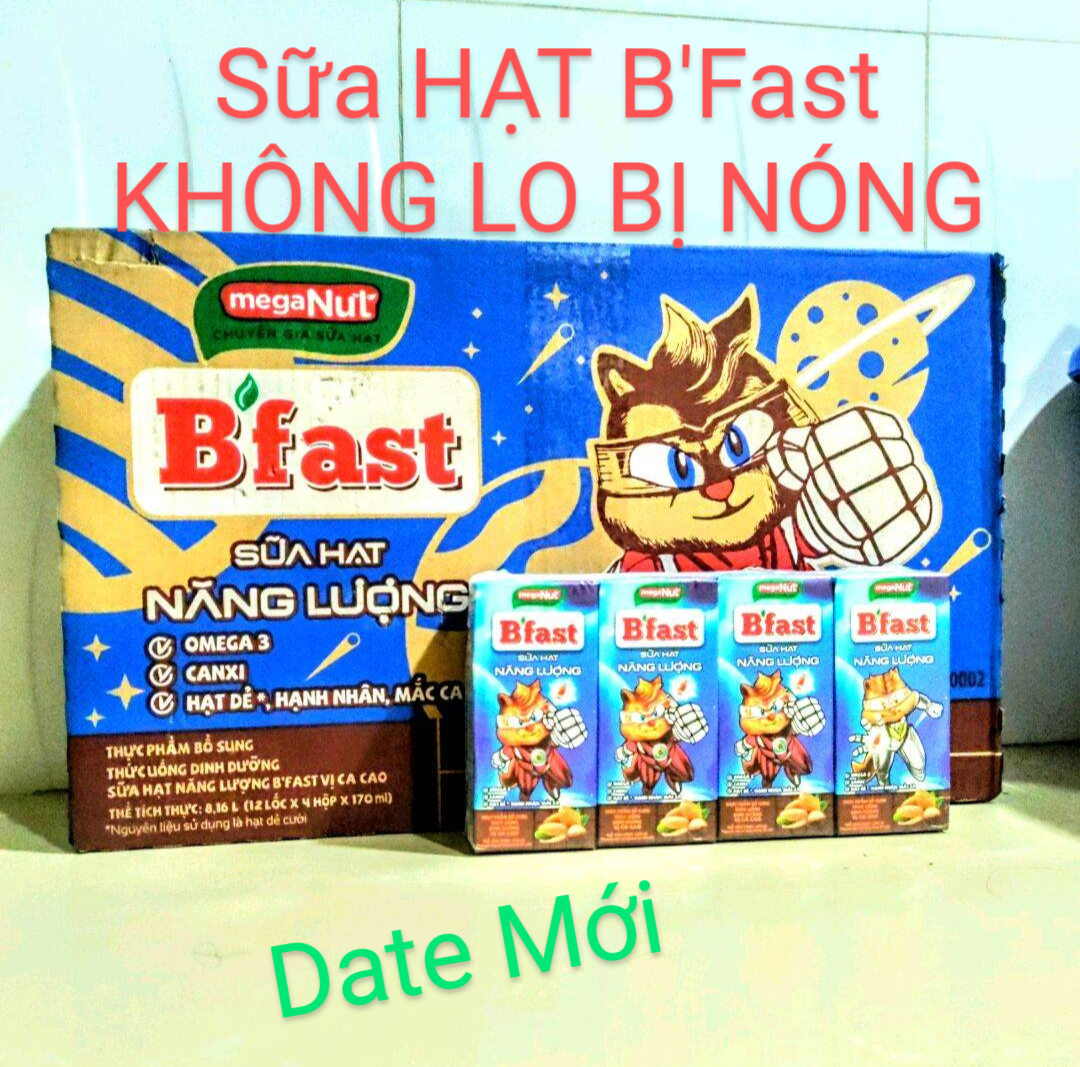 Sữa Hạt Năng Lượng Cacao B'fast Thơm Ngon Đậm Vị Không Lo Bị Nóng (48hộp x 170Ml) DATE MỚI