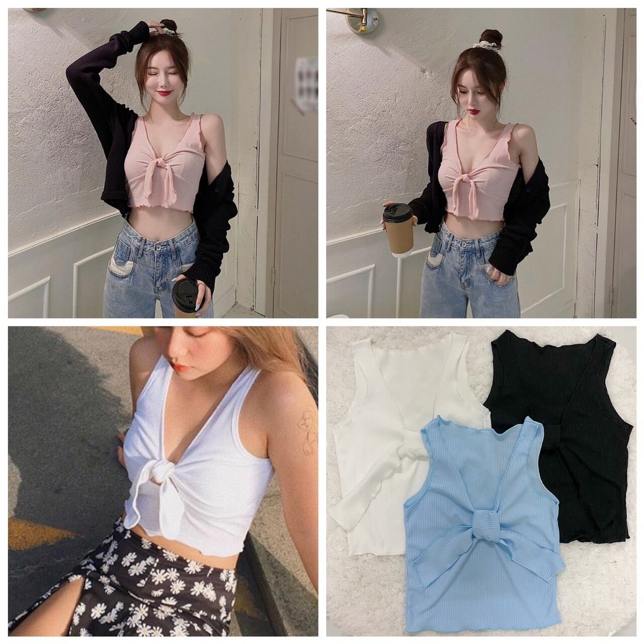 Áo croptop sát nách cột dây ngực