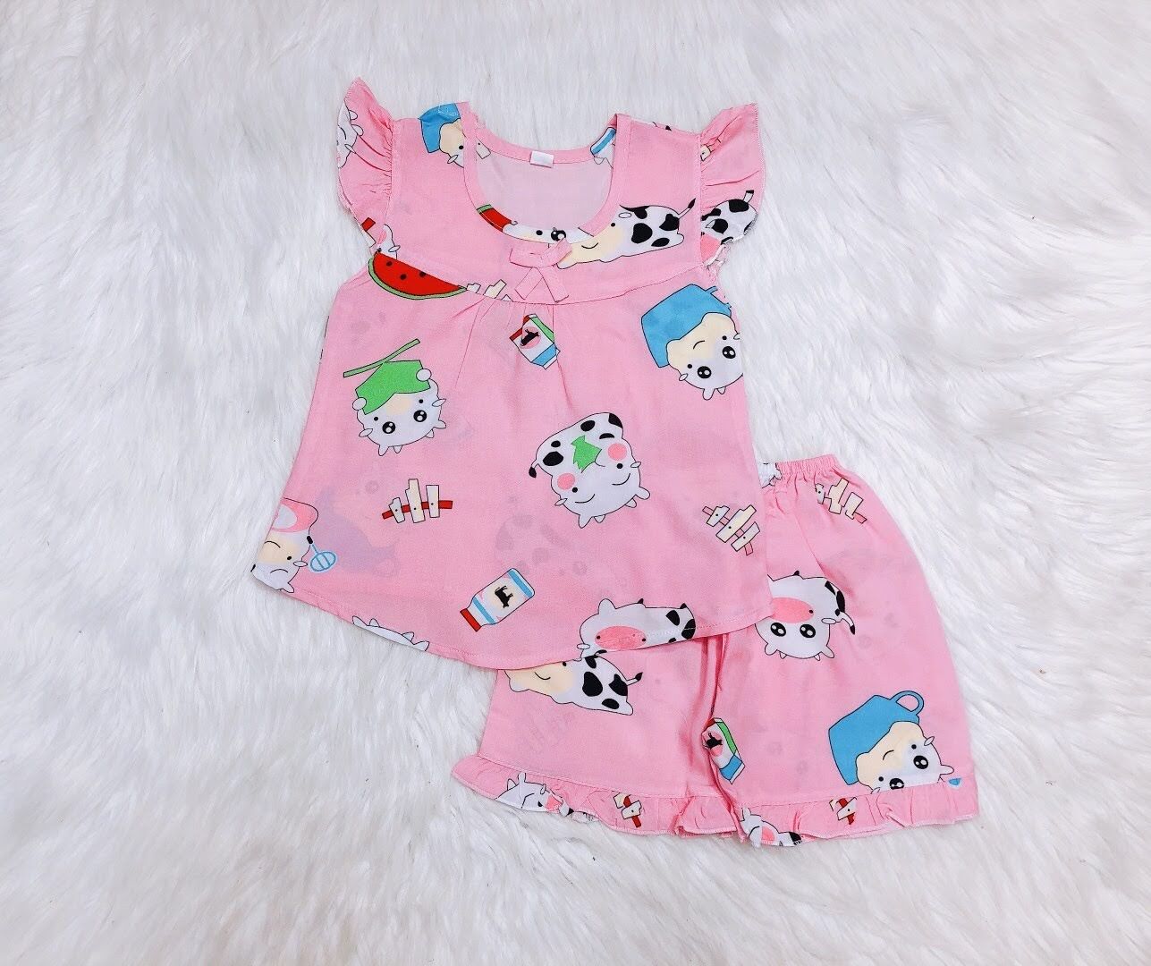 Đồ bộ bé gái, chất tole lanh mềm mịn mát, size 7(13- 14kg)