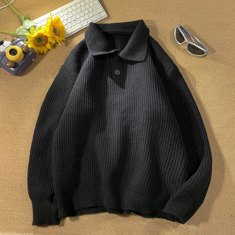 Áo Len Cổ Polo Màu Trơn Áo Dệt Kim Dài Tay Mùa Đông BF Cho Nam Áo Len Giữ Ấm Cặp Đôi Thương Hiệu Sành Điệu Cổ Điển Kiểu Nhật