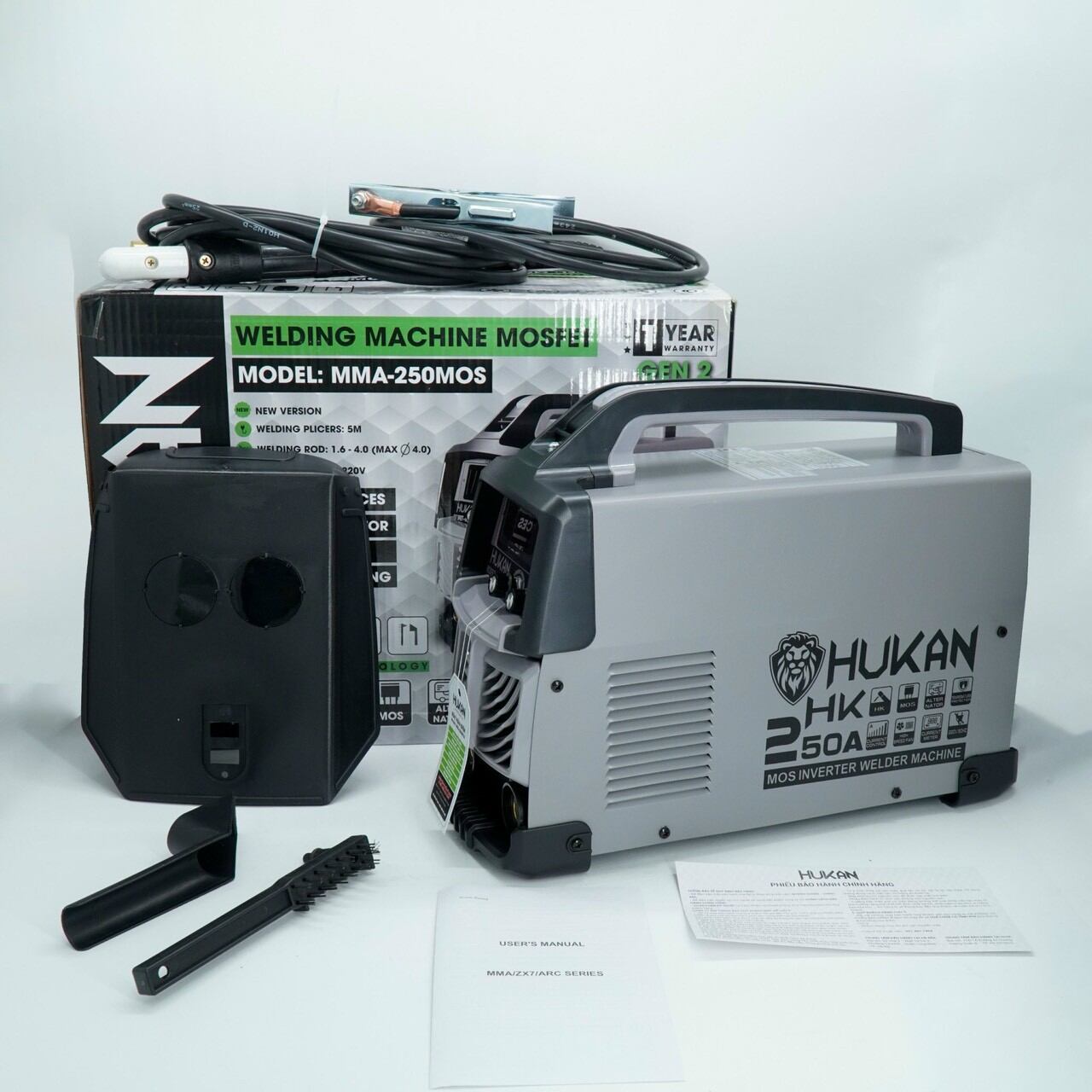 Máy hàn điện tử hukan gen2 hk250a mosfet hàn que 1.6-4.0 ly bảo hành 12 tháng