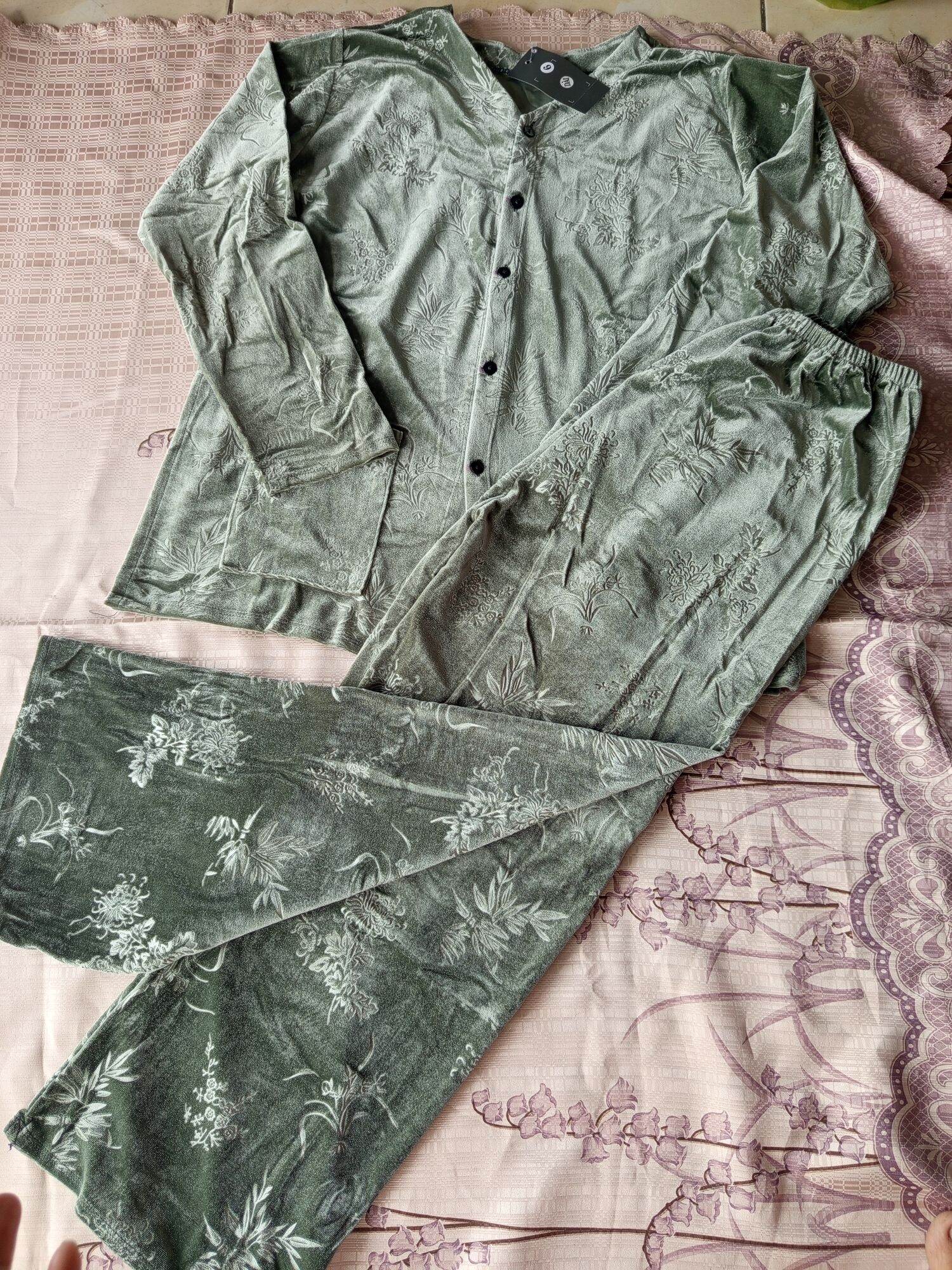 Bộ Nhung In Hoa Bà Ba Tay Dài Quần Dài Dành Tặng Bà và Mẹ
