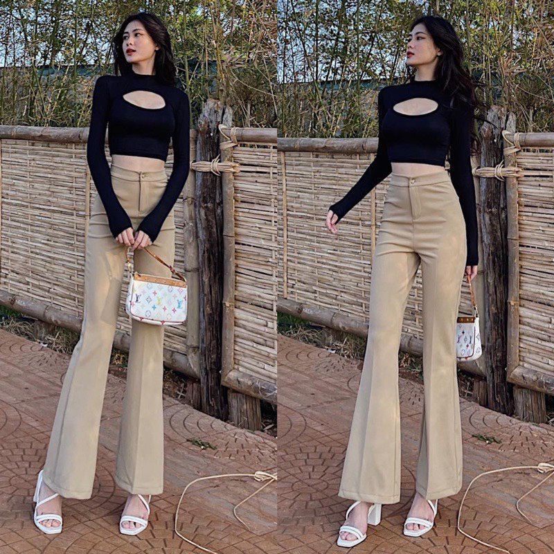 Quần tây nữ ống loe dáng dài khoá giữa tôn dáng kéo chân dài miên man với đủ các tông màu chủ đạo