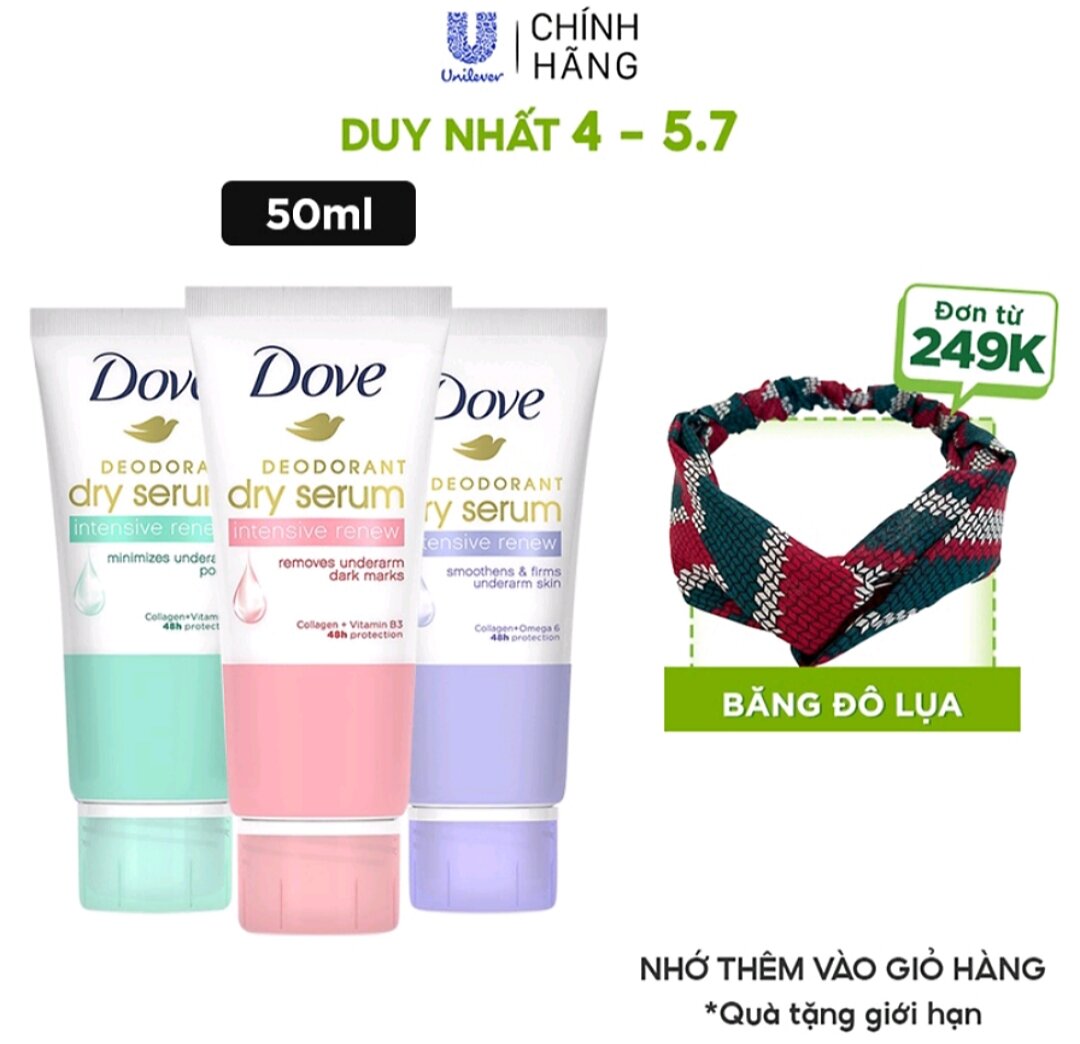 Kem khử mùi Dove tinh chất serum dành cho nữ dưỡng da sáng mịn & đều màu, 50ml