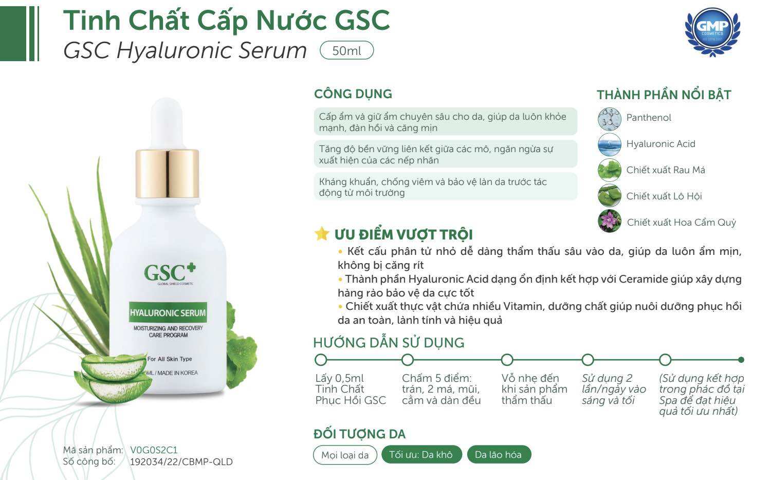 Serum HA cấp nước dưỡng trắng da GSC 12ml