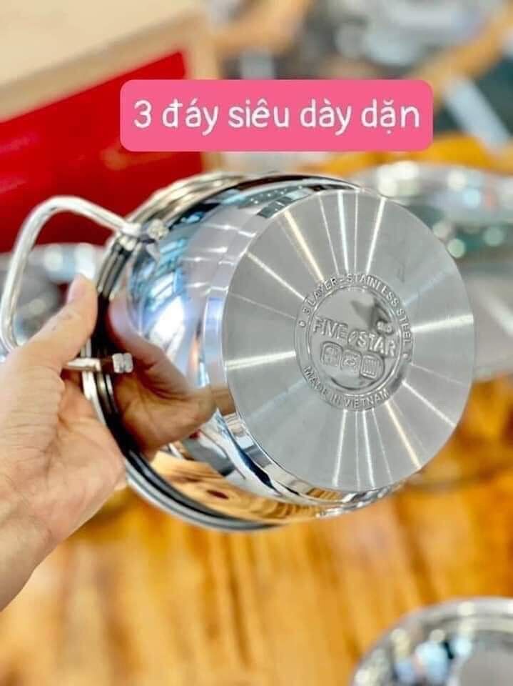 Bộ nồi inox 3 đáy five star siêu đẹp ( nắp kính)