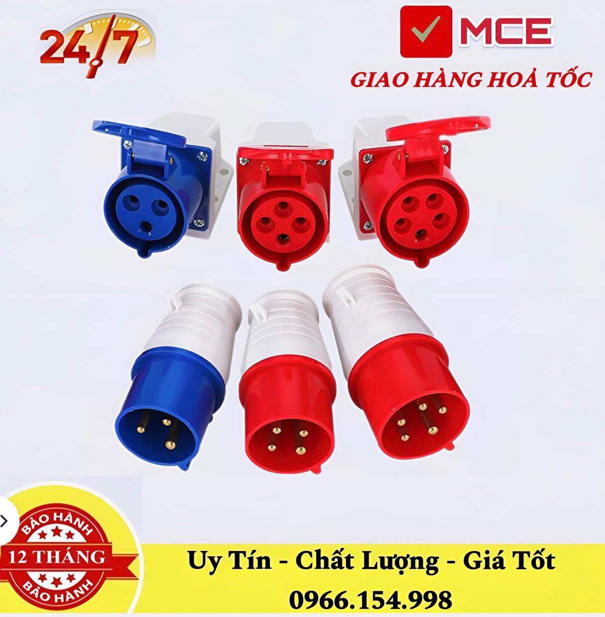 Combo 10 phích ổ cắm công nghiệp gắn tường 1 pha 3 pha 16a--32a 3 chấu 4 chấu 5 chấu