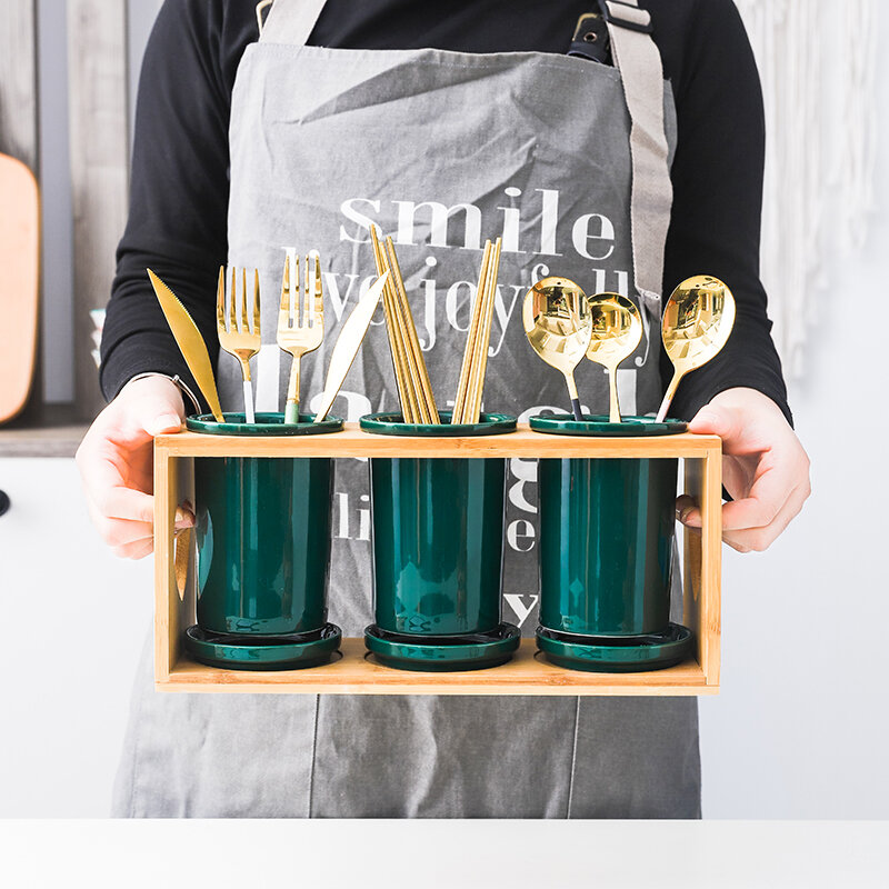 Giỏ đựng đũa ráo nước ngọc lục bảo bắc âu ống đựng đũa gốm sứ gia dụng thìa đũa hộp đựng đũa giá đựng đồ nhà bếp