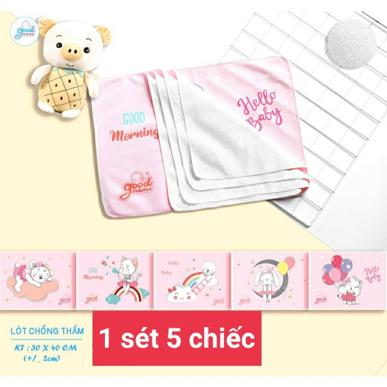 MIẾNG LÓT CHỐNG THẤM GOODMAMA KÍCH THƯỚC 30*40( 1 SÉT 5 MIẾNG)