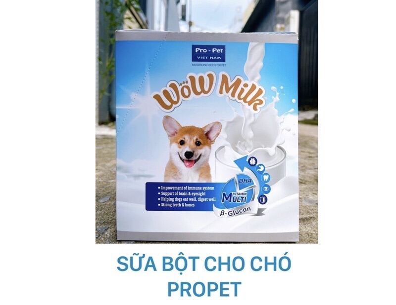 Sữa bột dinh dưỡng dành cho chó con PRO - PET túi 100g  Wow milk với công thức tiêu hoá là nền tảng cho việc hấp thụ các chất dinh dưỡng thiết yếu giúp trắng sức đề kháng phát triển trí não và thể chất