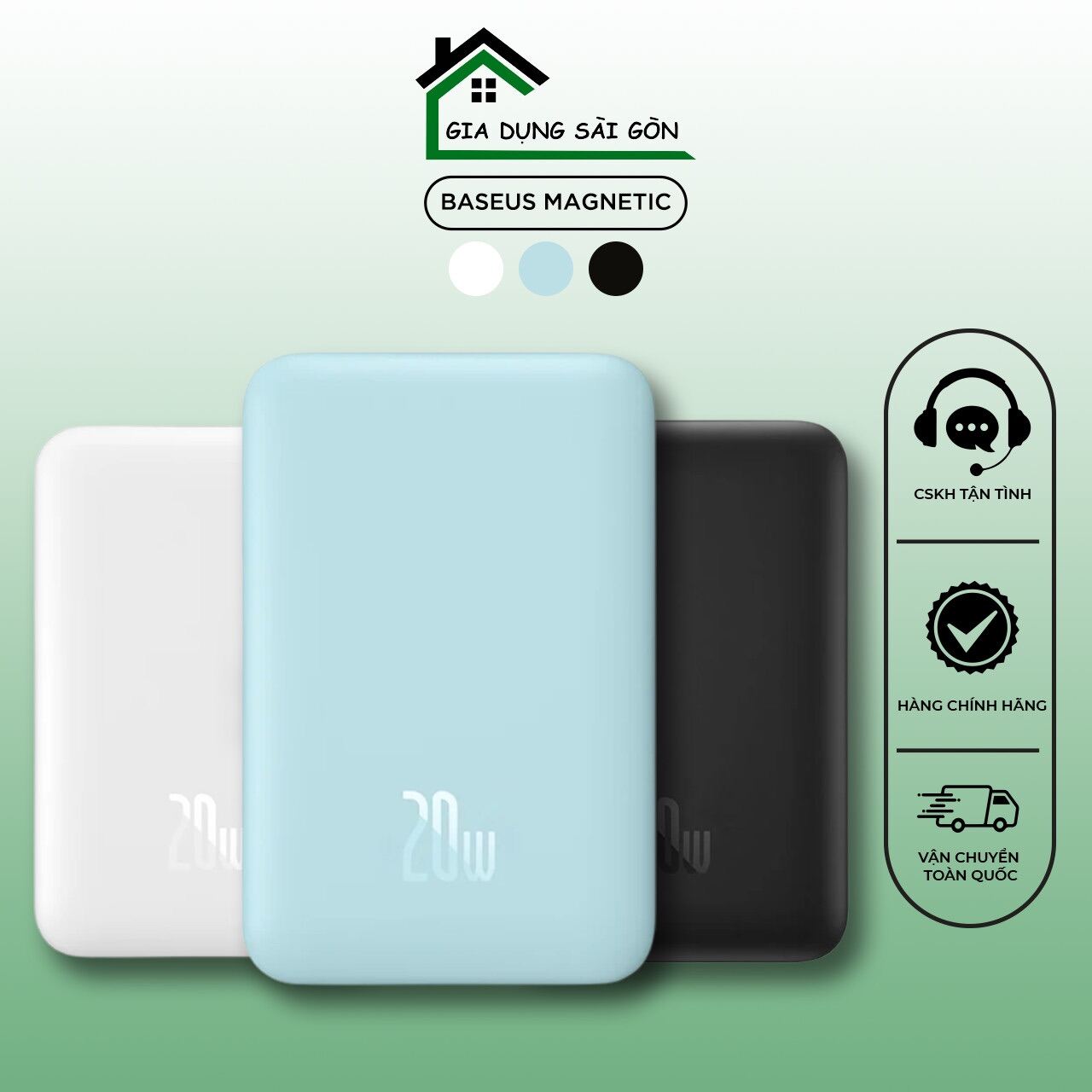Pin Sạc Dự Phòng Không Dây Tích Hợp Nam Châm Baseus 6000mAh 20W Tặng kèm