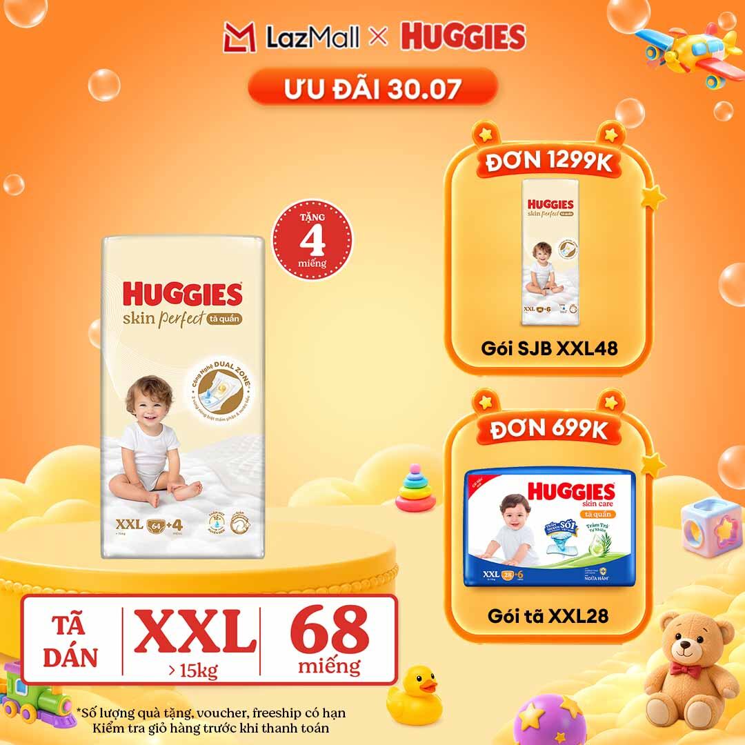 [30.7 QUÀ TẶNG ĐH 699K]  Tã quần Huggies Skin Perfect XXL size Mega Jumbo 64+4 miếng
