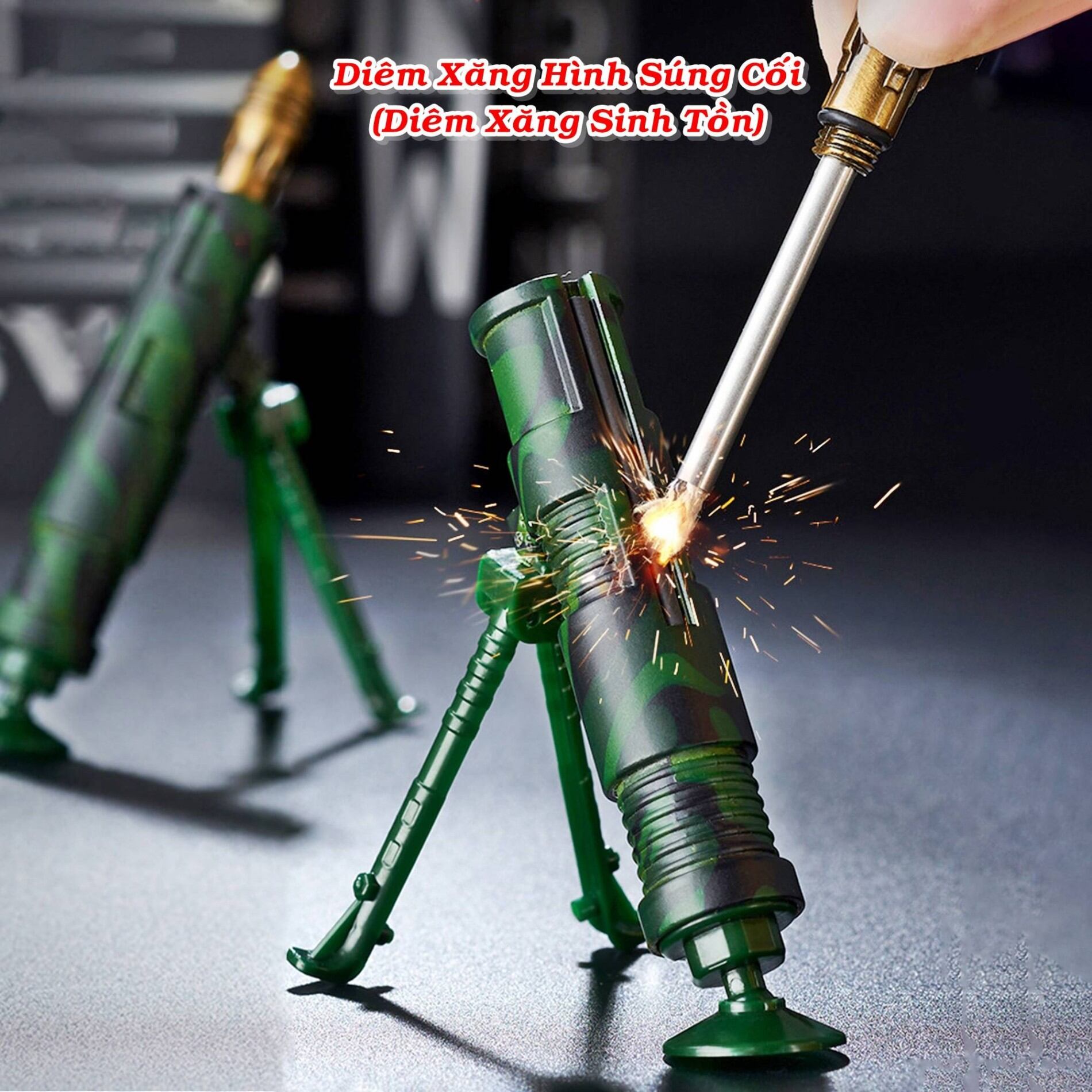 BẬT LỬA DIÊM XĂNG HÌNH SÚNG CỐI QUÂN ĐỘI (KIM LOẠI) - (XÀI XĂNG)