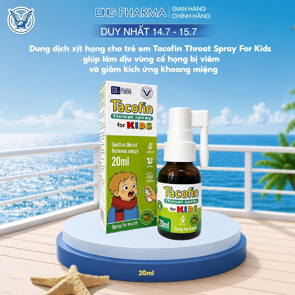 Dung dịch xịt họng cho trẻ em Tacofin Throat Spray For Kids làm dịu vùng cổ họng bị viêm và giảm kích ứng khoang miệng