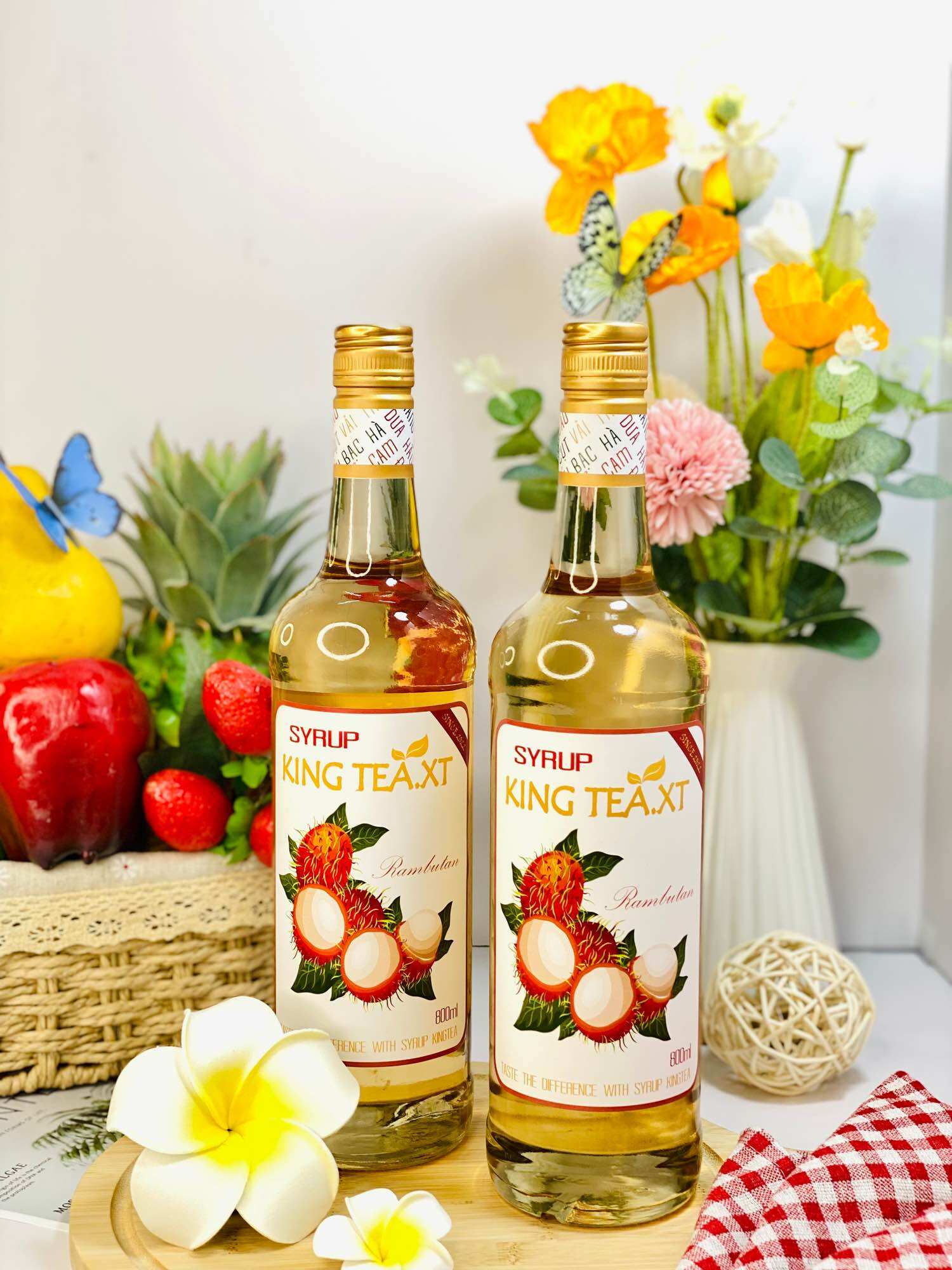 Syrup Chôm Chôm Pha Chế (Syrup Rambutan)KingTea.XT- Chai Thủy Tinh 800ml