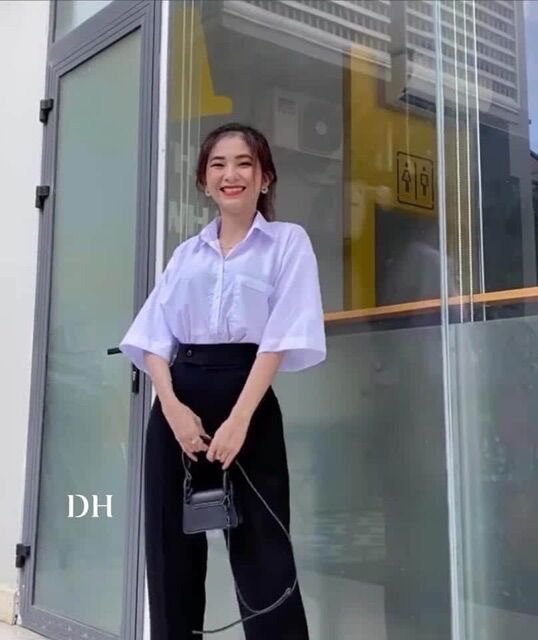 Áo sơ mi tay lỡ Trắng tinh khôi xinh xắn