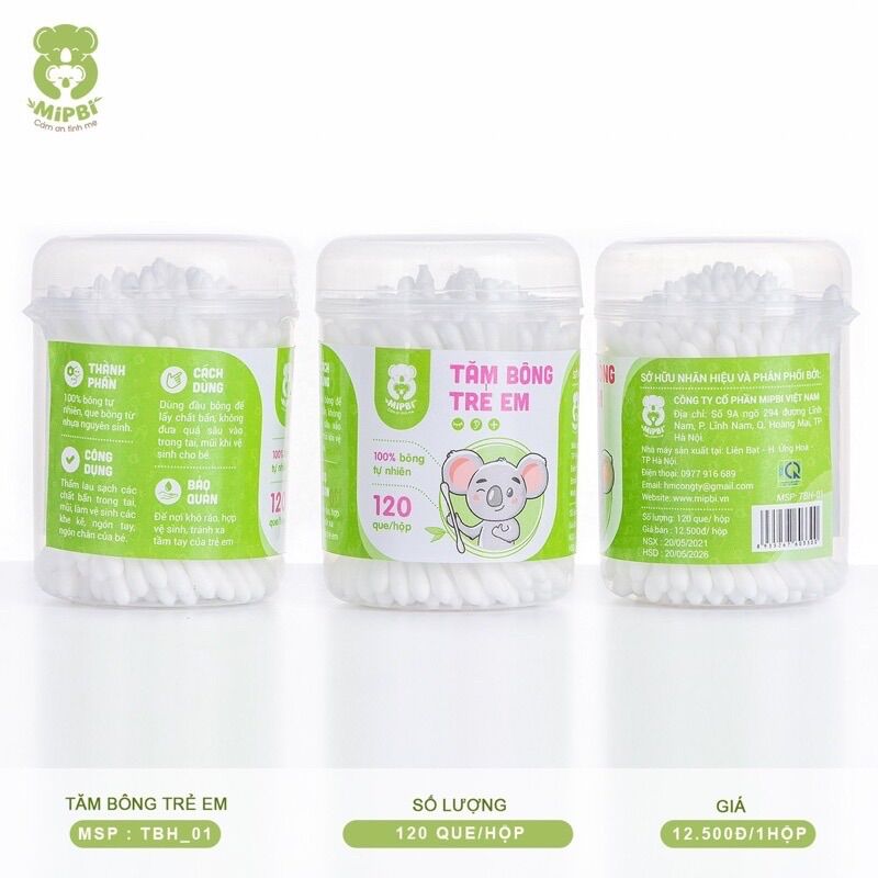 Hộp 120 que tăm bông kháng khuẩn Mipbi cho bé