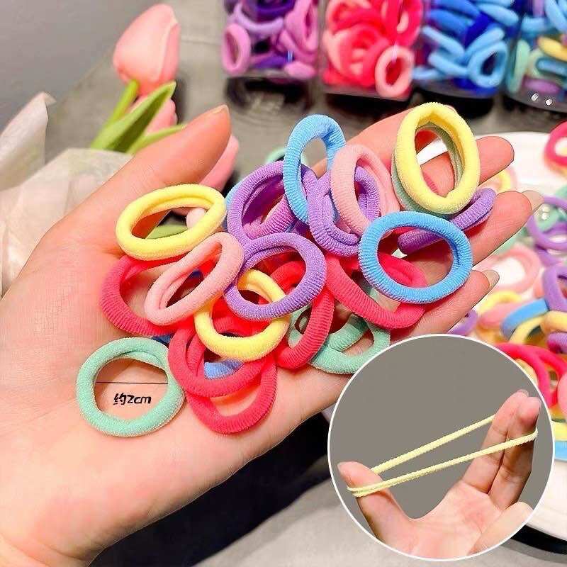 👧👧Hộp 100 Sợi Thun Cột Tóc, Co Giản Tốt cho Bé Điệu Đà
