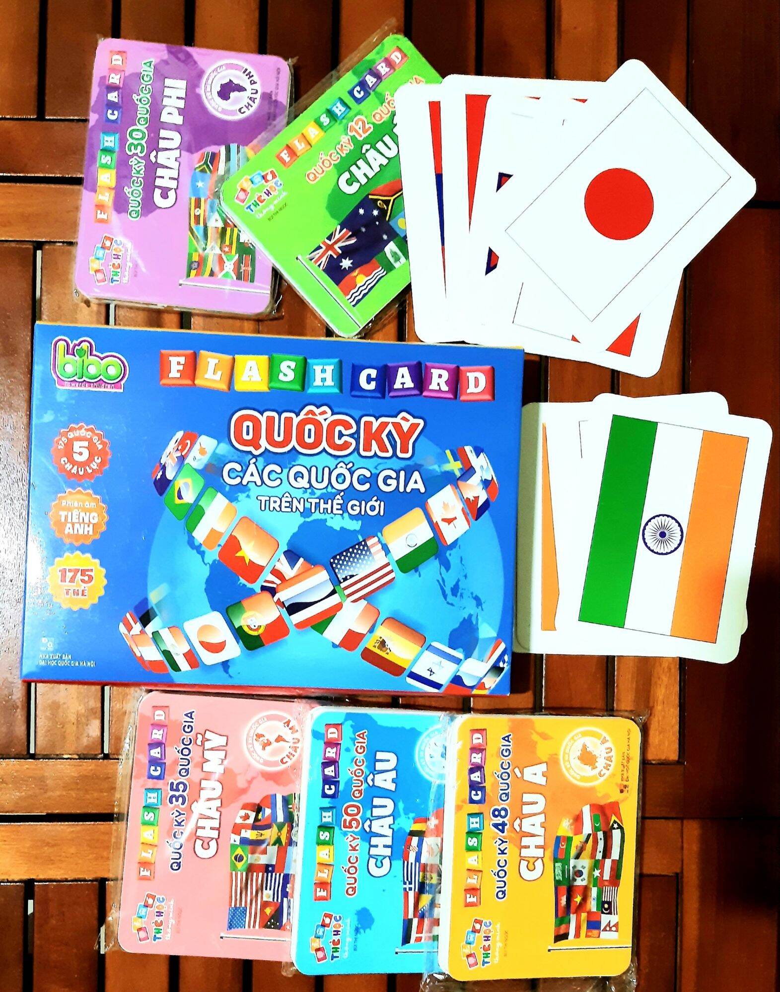 Thẻ flashcard quốc kỳ 5 châu gồm 175 nước trên thế giới
