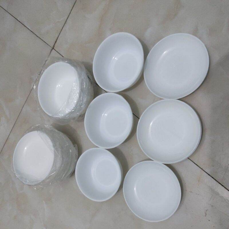 set 10 bát chấm và đĩa chấm tròn màu trắng nhựa việt nhật
