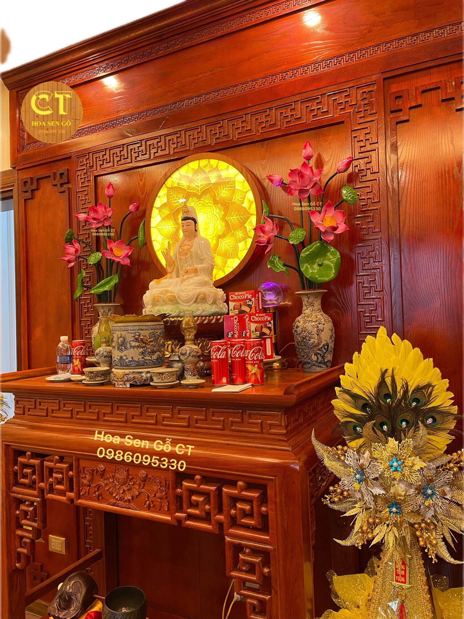 Hoa Sen Gỗ(Sen Hồng) Cắm Bình Sứ ( không kèm bình )