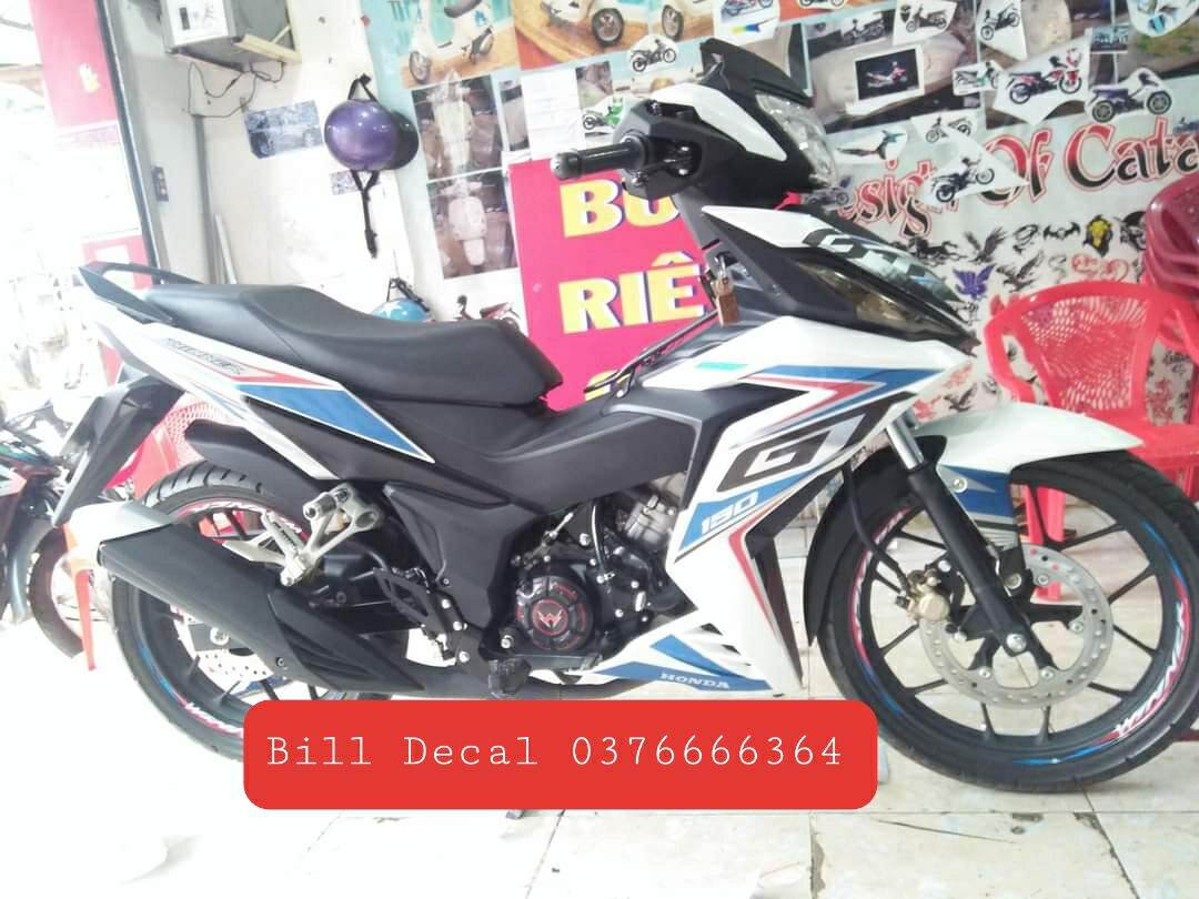 tem rời winner v1 150 trắng xanh GTR phối kẻ đỏ, tem xe đẹp, tem xe giá rẻ