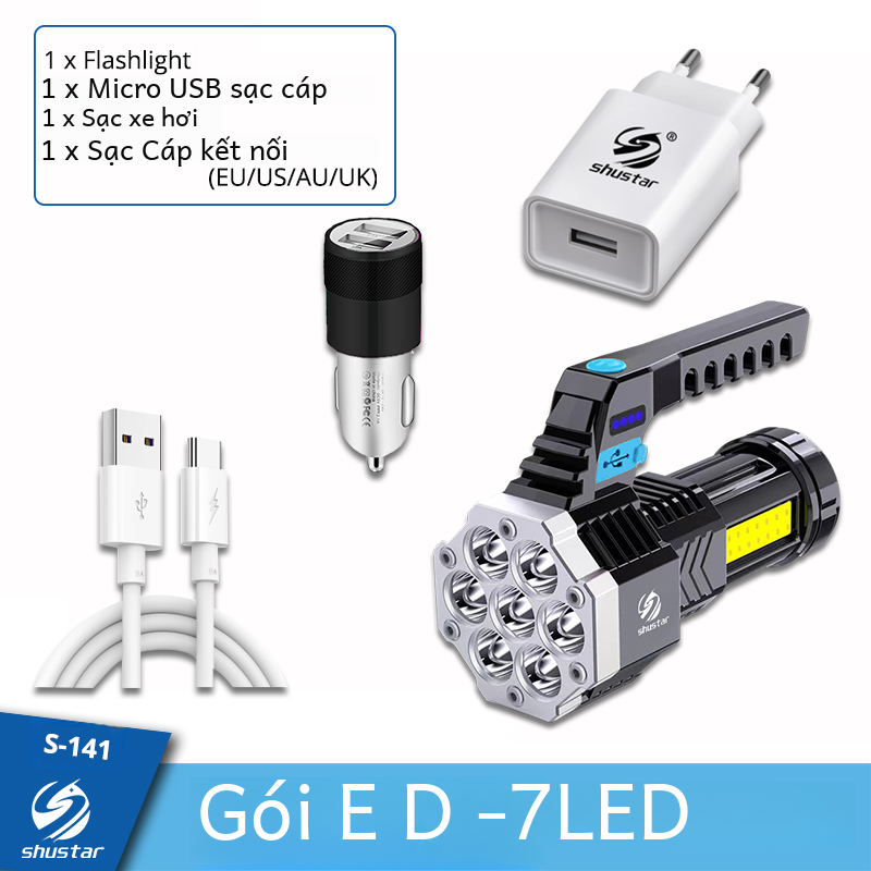 Cao cấp đèn led cob đèn bên hông nhẹ chiếu sáng ngoài trời chất liệu abs đèn pin 7led sạc mạnh mẽ