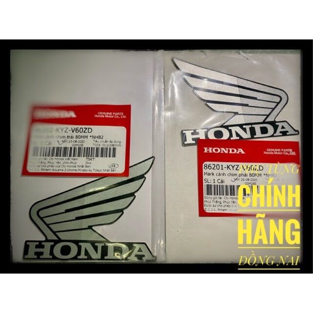 Tem cánh chim honda trái-phải màu bạc nền đen chính hãng honda