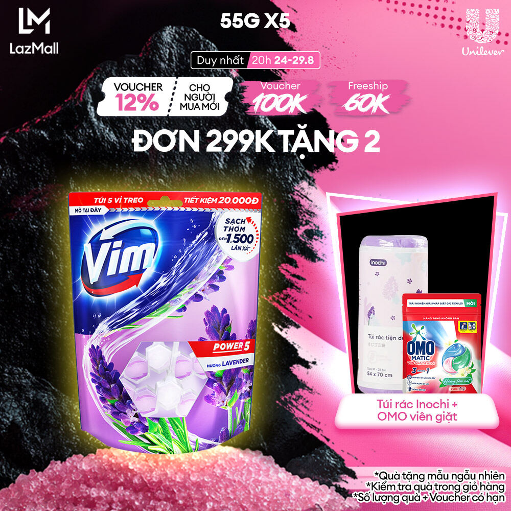 Combo 5 bộ viên tẩy bồn cầu vim power 5 hương lavender 275g