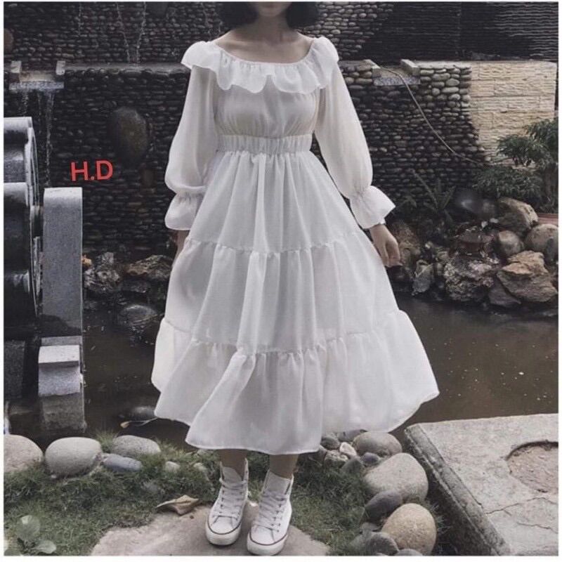 Váy trễ vai tay bo dài HD