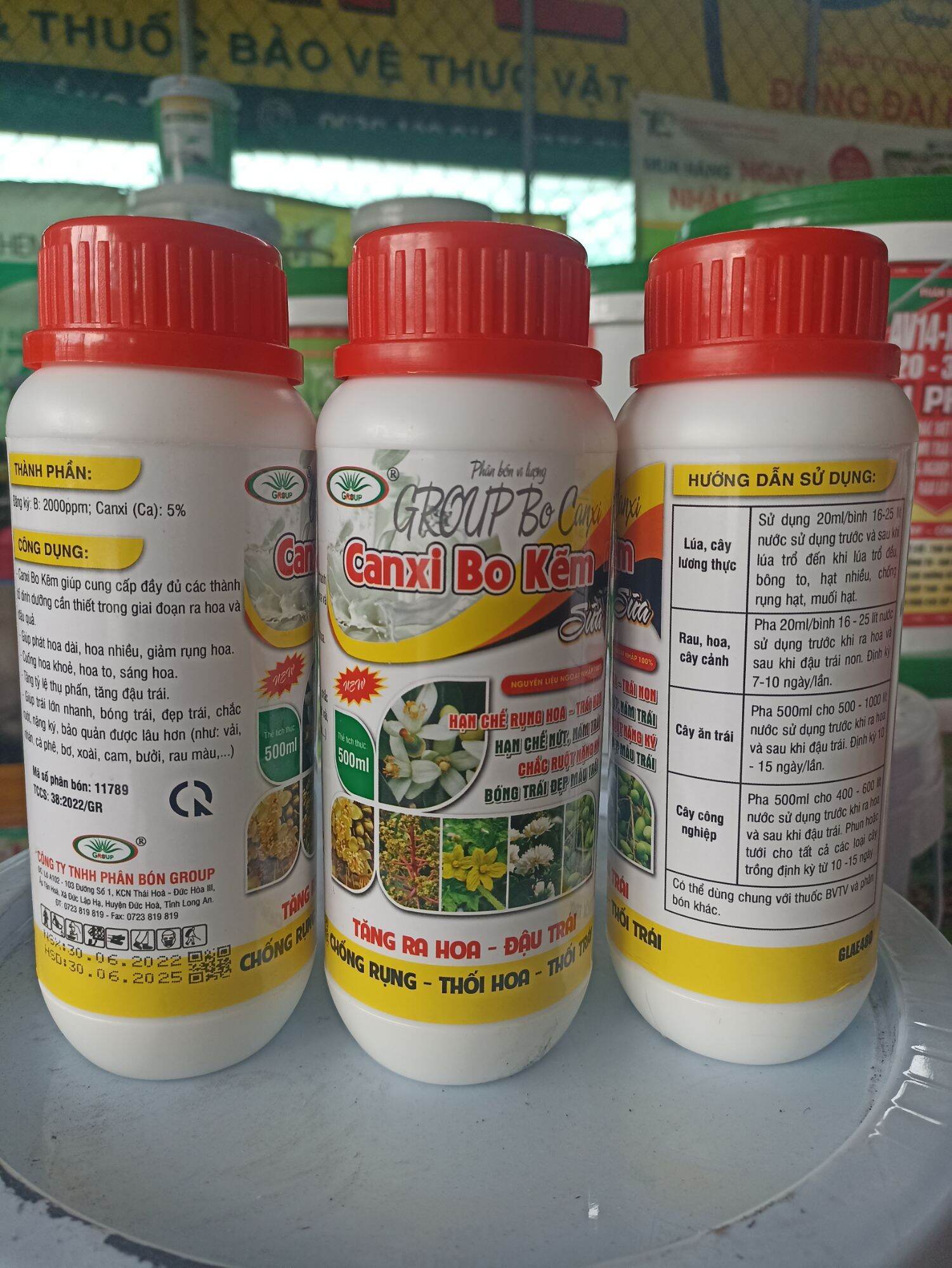 Phân bón lá cao cấp Canxibo kẽm sữa chai 500ml chống rụng hoa rụng trái nứt trái tăng tị lệ đậu trái trái lớn nhanh chắc ruột nặng ký bóng trái đẹp màu trái