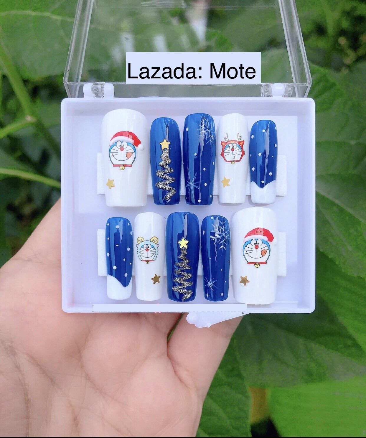 [HCM]-Móng tay úp nails thiết kế Noel Doraemon 7 - tặng keo và dũa