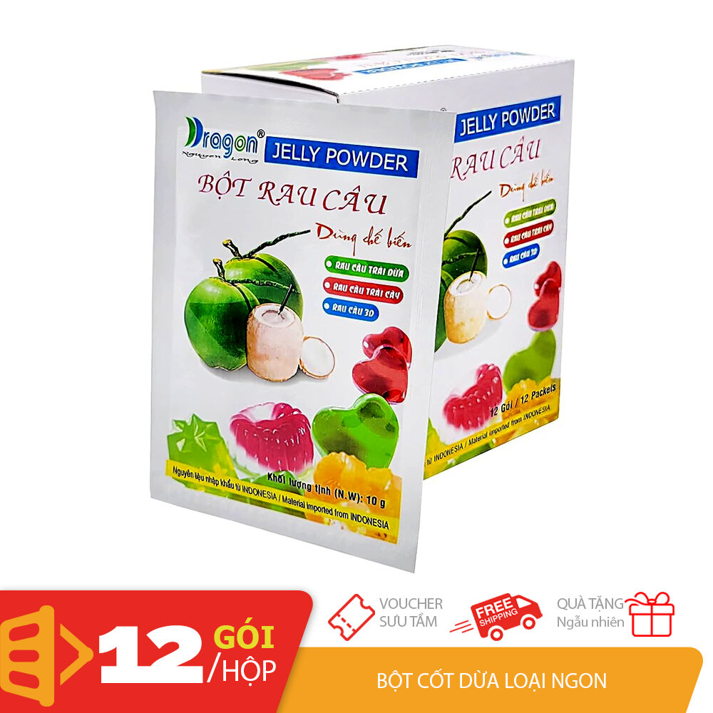 Hộp 12 gói bột rau câu dừa nguyên liệu chế biến rau câu trái dừa 10gr gói